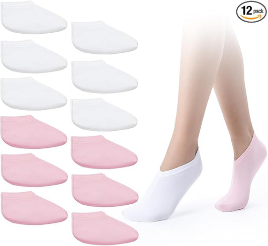 12 Pairs Moisturizing Socks Overnight for Dry Feet Cotton Spa Lotion Cotton Moisture Enhancing Cosmetic Moisturizing Socks for Women Men Foot Care Dry Cracked Feet(Classic,White Pink)