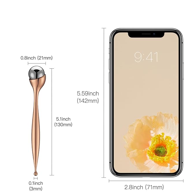 LISAPACK Metal Eye Cream Roller Wand, Face Massage, Facial Massager for Applicator, Reduce Puffiness (Rose Gold)