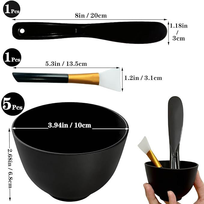 7Pcs Silicone Mixing Bowls, Silicone Bowls for Facials, DIY Face Mask Mixing Bowl for Home Salon Spa Face Skin Applicator Bowl, Black