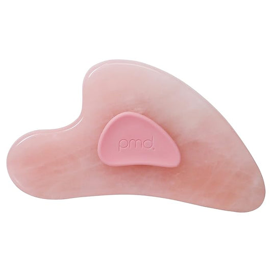 PMD Beauty Gua Sha Facial Tools - Massaging, Sculpting and Depuffing Guasha Tool for Face with Rose Quartz and Silicone Grip - Reduce Tension & Inflammation