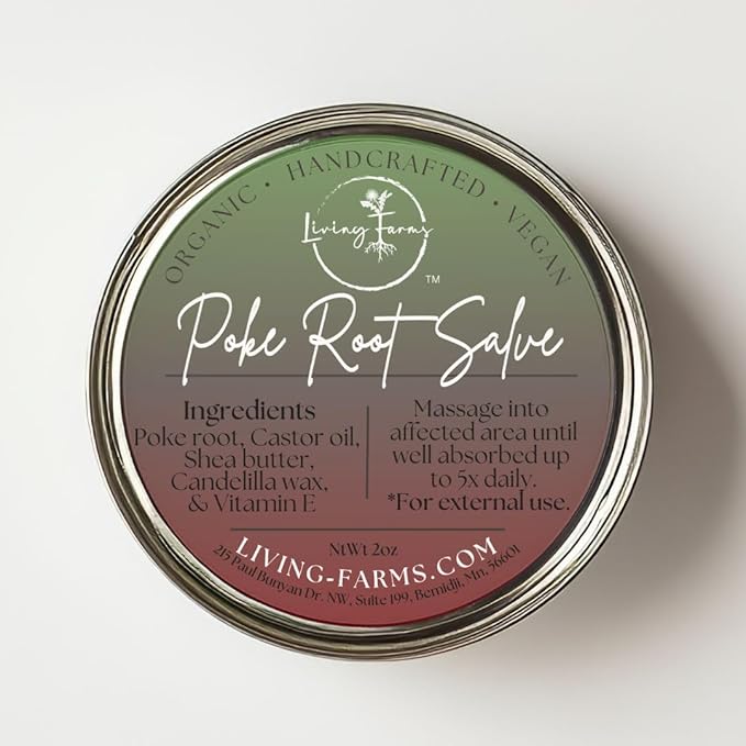 Poke Root & Castor Oil Salve -2oz- Cysts, Boils, Fibroids, Swollen Lymph Nodes, Breast & Joint - Vegan Lymphatic Support Massage Balm - Natural Deep Tissue Ointment