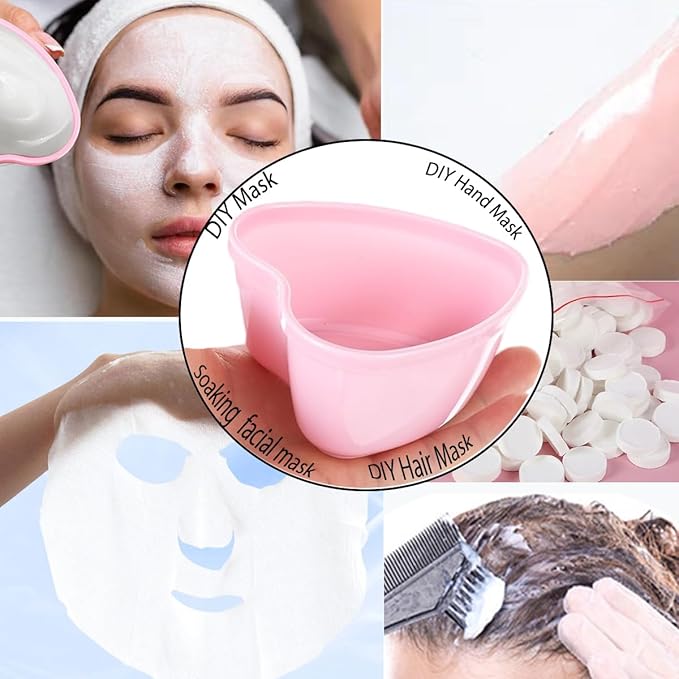 10 Sets Plastic Heart Shaped Facial Mask Mixing Bowl, Pink Facemask Bowl DIY Skin Care Mixing Tool Kit with Spatulas for Mud Masks, Home Salon, and Beauty Salon Use, Face Mask Applicator Tool(10Pcs)