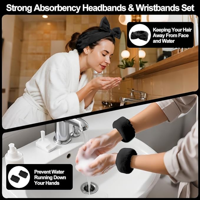 Face Bowl for Ice with Built-In Icetray, Facial Plunge Bowl with Face Wash Headband Wristband Set and Face Mask Brush Applicator, Silicone Ice Facial Foldable Washbasin,Ice Bath for Face (Black)