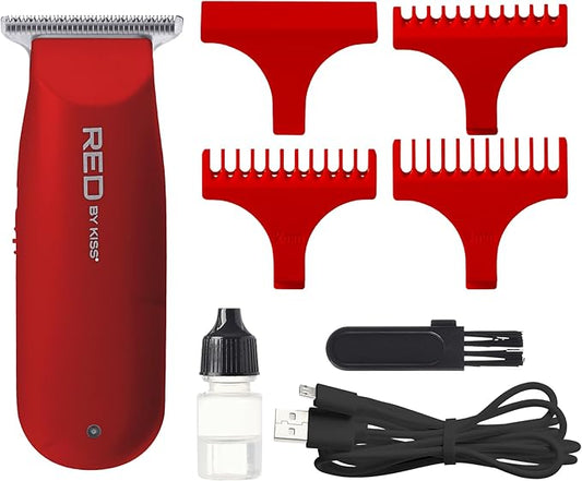 Red by Kiss Hair Clipper, Mini Cordless Hair Trimmer, Long Lasting Hair Cutting Kit, USB-C Rechargeable Haircut Beard Trimming Clippers for Men Women Kids, Portable Grooming Kit (Red)