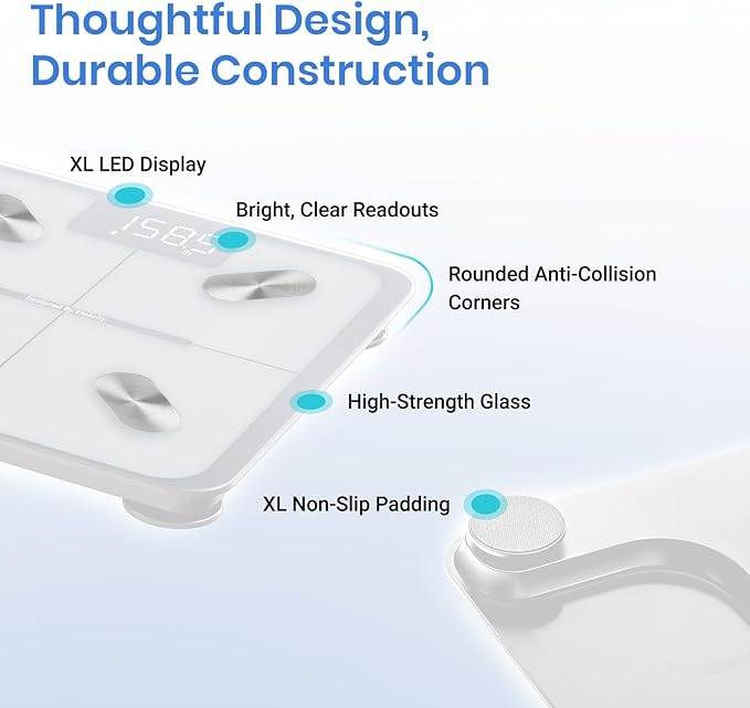 Etekcity Smart Scale for Body Weight and Fat Percentage, Digital Bathroom Accurate Weighing Machine for People's BMI Muscle, Bluetooth Electronic Body Composition Monitor Syncs with App, 400lb, White