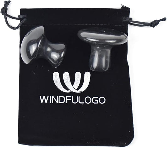 2 Pcs Mushroom Shaped Massage Stones Natural Bian Stone Hot Rock for Spa Massage (2-SL, Black)