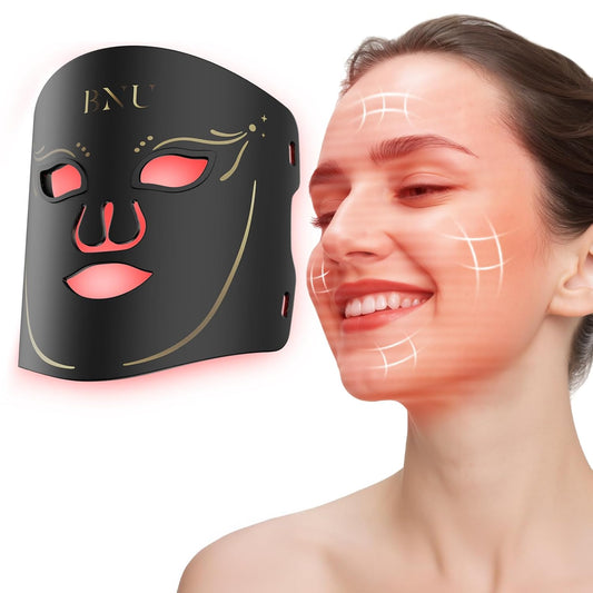 BNU Red Light Therapy for Face, 7 Modes Light Therapy Portable Led Face Mask with 105 LED Beads, 1500mAh Remote Control, Timing Function, 850NM Infrared Red Light Therapy at Home