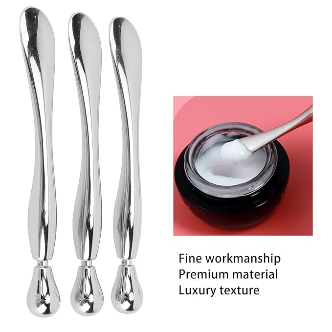 3pcs Eye Cream Massage Stick, Metal Eye Cream Roller Wand for Reduce Puffiness, Mini Reusable Facial Makeup Spatula for Face Cream, Double Head Cream Roller Spatula for Facial Skincare Supplies