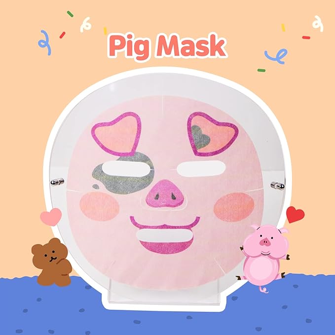 Epielle Animal Character Sheet Masks Pig 6 Pack, Firming & Nourishing Face Mask Skincare with Broccoli & Aloe, Girls Spa Party Favors, Sleepover, Self Care Gifts for Women, Korean Skin Care