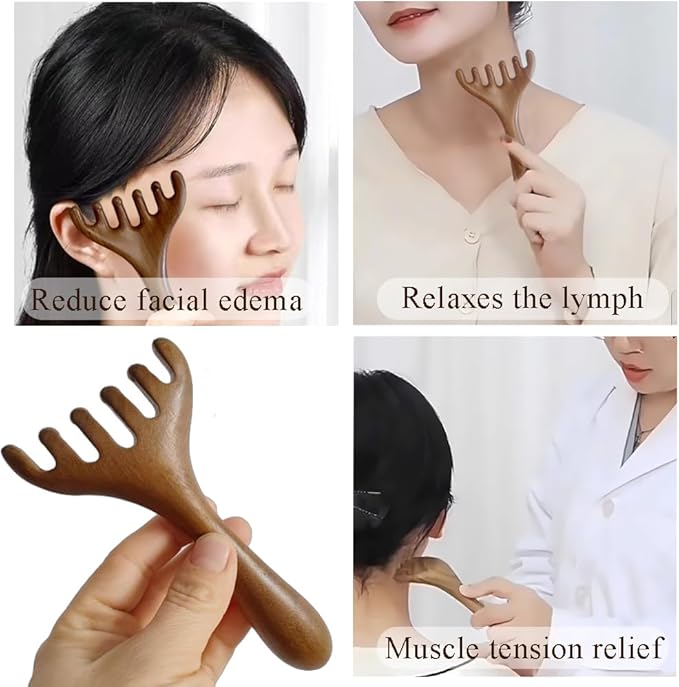 Natural Wooden Gua Sha Tool,Wooden Gua Sha Scraping Massage Tool,Long Handle Sandalwood Six Claw Antler Massager,1 Pieces