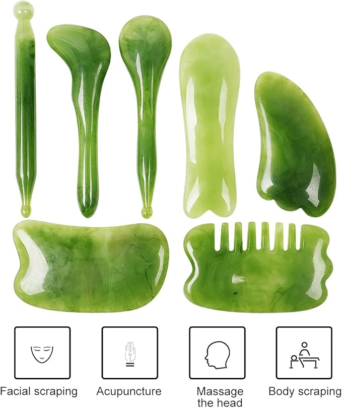 Gua Sha Facial Tool - 7PCS Gua Sha Scraping Massage Tool Facial Body Guasha Board Relief Anti-Aging Anti-Wrinkle Scraping Board Gua Sha Tools for SPA Acupuncture Therapy Trigger Point Treatment