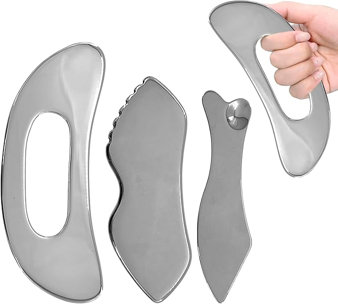 3 Pcs of Muscle Scraper Tool, Stainless Steel Body Gua Sha Tool, Three Shapes to Choose from, Improve Fatigue, Dredge Meridians, Suitable for Face, Back, Legs, Arms, Etc., Unisex
