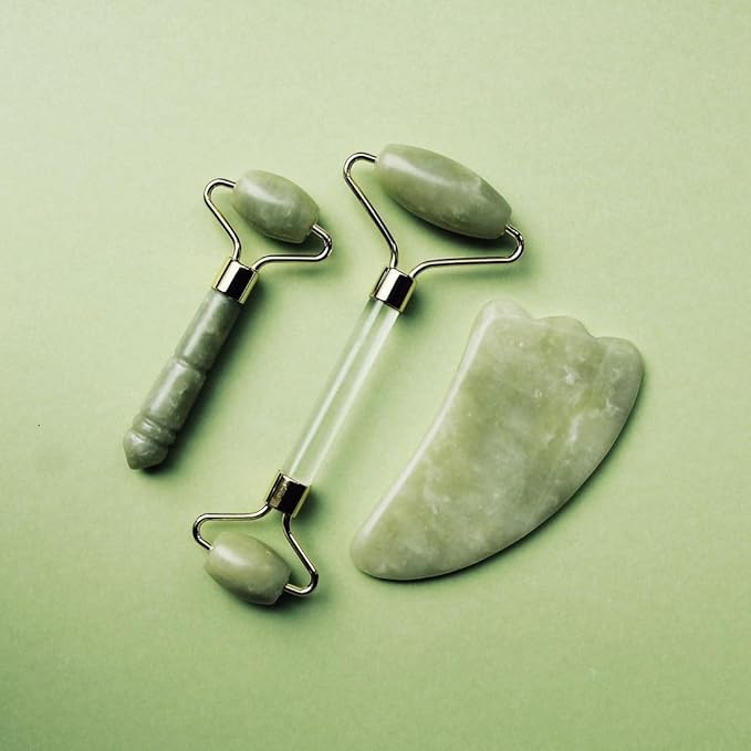 Jade Stone Face Roller - Facial Massager Tool for Radiant Skin, Authentic Xiuyan Jade Roller for Eyes