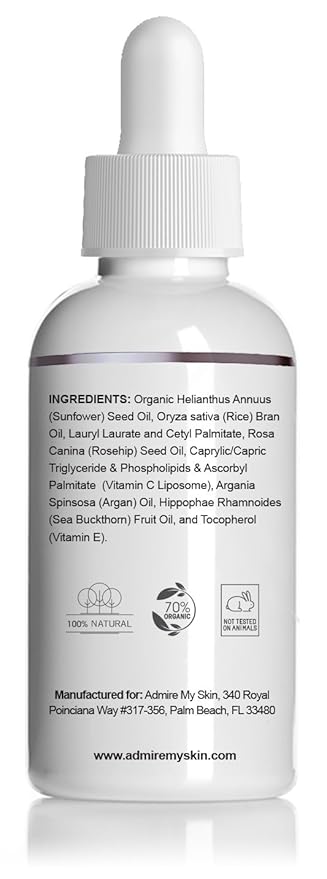 Admire My Skin Vitamin C Gua Sha Oil for Face - Organic Facial Oil for Glowing Skin with + Argan & Rosehip Oils - For a Dewy, Youthful Glow 1oz