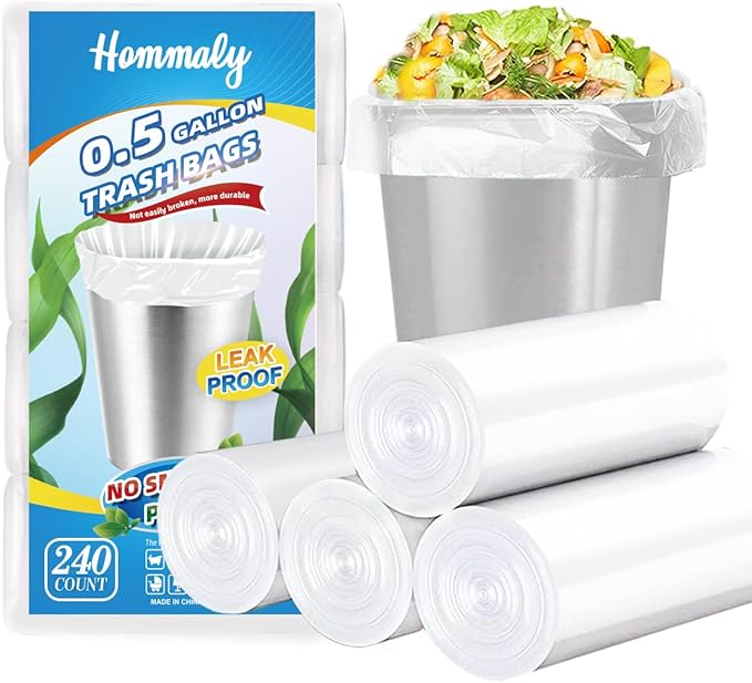 0.5 Gallon 240 pcs Mini Clear Trash Bags, Tiny Strong Garbage Bags,Small Plastic Bags for Desktop Trash Bin, Tiny Bathroom Trash Can Bin Liners,Mini Bags for Waste Basket Liner,Fit 2 Liters-Clear