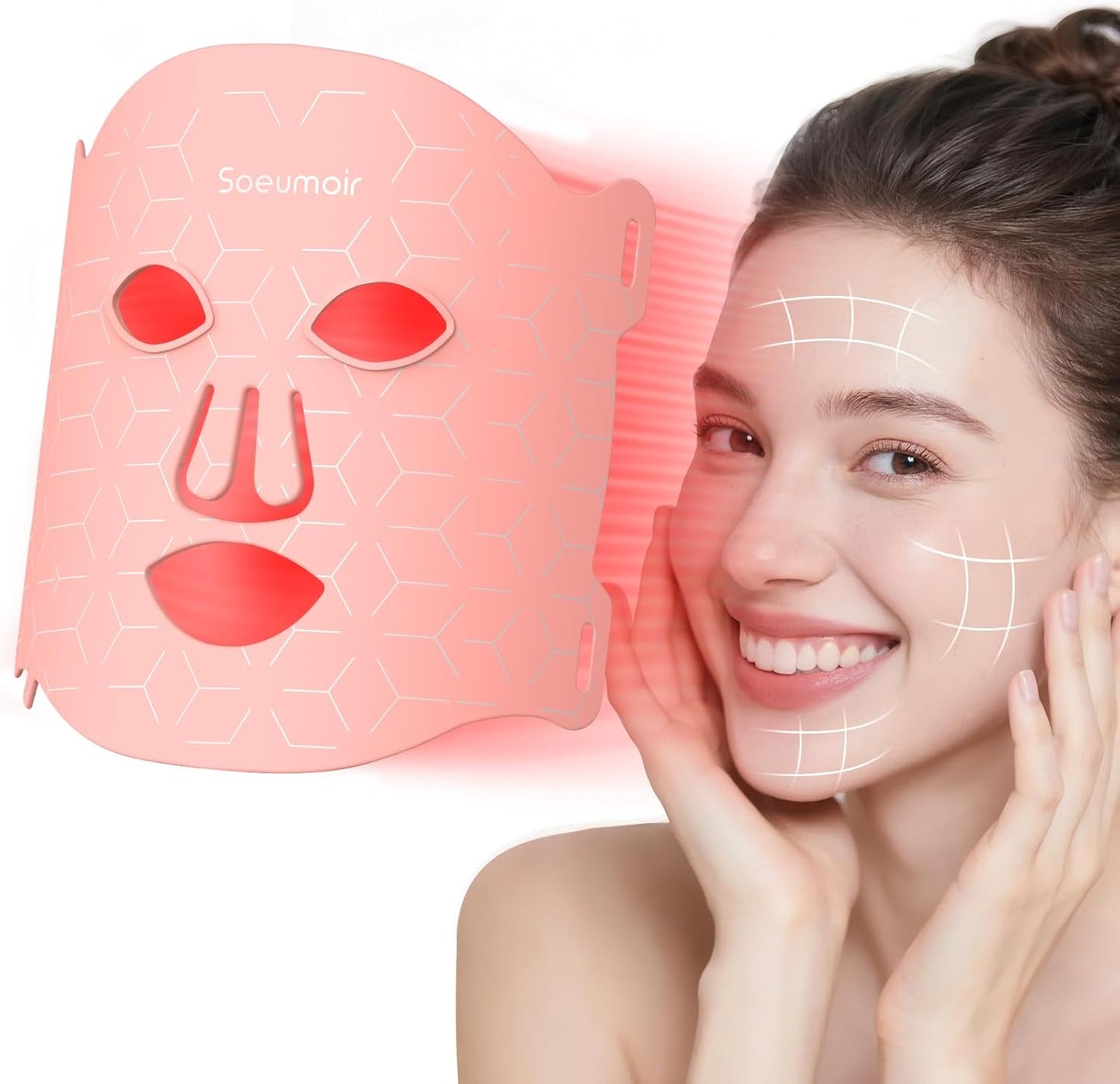 Red Light Therapy for Face, 7 Modes LED Face Mask Light Therapy with Rechargeable Controller, Near-Infrared Red Light Mask with Timing Function for Skincare, Led Mask Light Therapy at Home