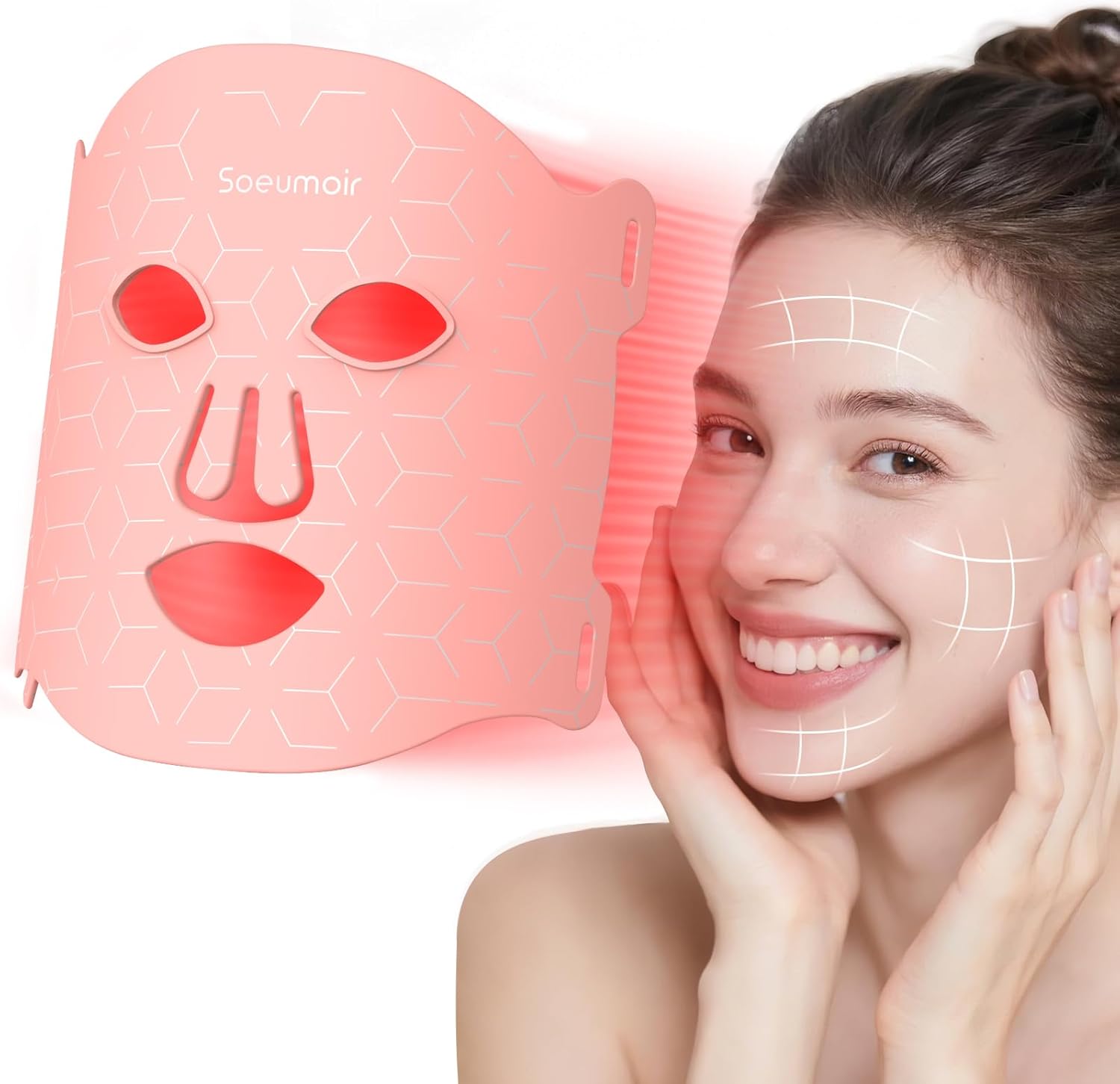Red Light Therapy for Face, 7 Modes LED Face Mask Light Therapy with Rechargeable Controller, Near-Infrared Red Light Mask with Timing Function for Skincare, Led Mask Light Therapy at Home