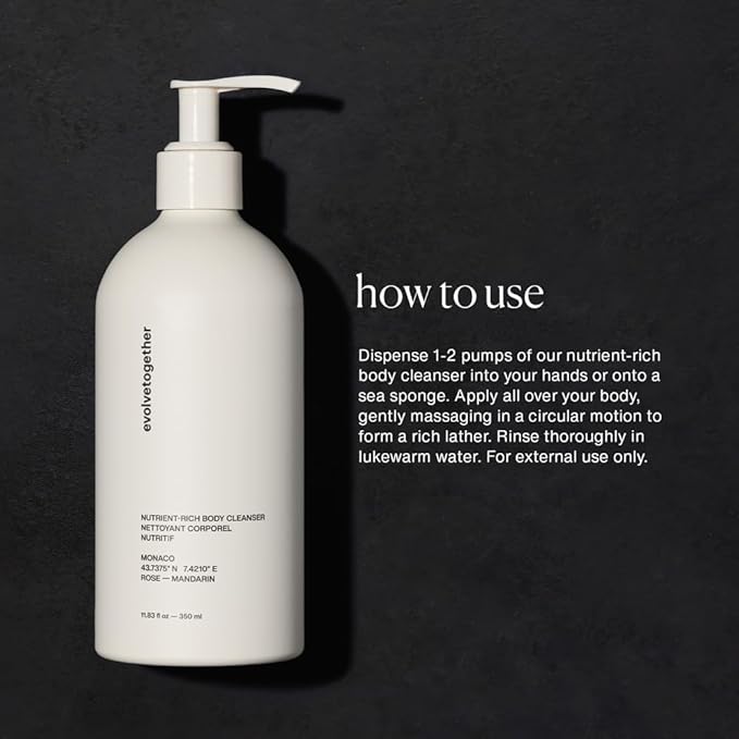 evolvetogether Nutrient-Rich Body Cleanser for Women & Men | Monaco – Mandarin, Oud & Patchouli | Cream-to-Oil Hydration, Gently Cleanses | Vegan, Cruelty-Free, Sulfate Free | (11.8 fl oz)