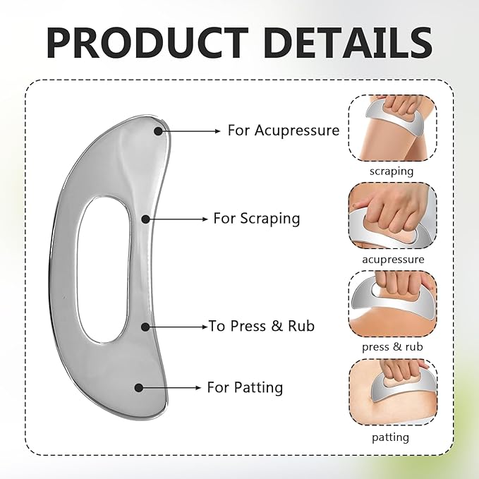 3 Pcs of Muscle Scraper Tool, Stainless Steel Body Gua Sha Tool, Three Shapes to Choose from, Improve Fatigue, Dredge Meridians, Suitable for Face, Back, Legs, Arms, Etc., Unisex
