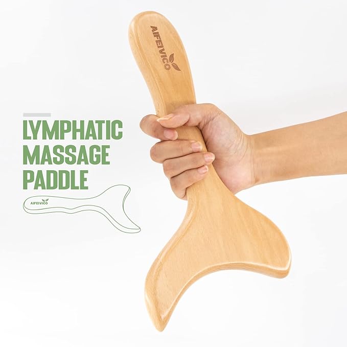 Lymphatic Drainage Paddle & Dry Brushing Body Brush, Wood Body Gua Sha Tool with Dry Skin Brush, Lymphatic Massage Paddle for Anti Cellulite - Body Shaping Contouring Sculpting