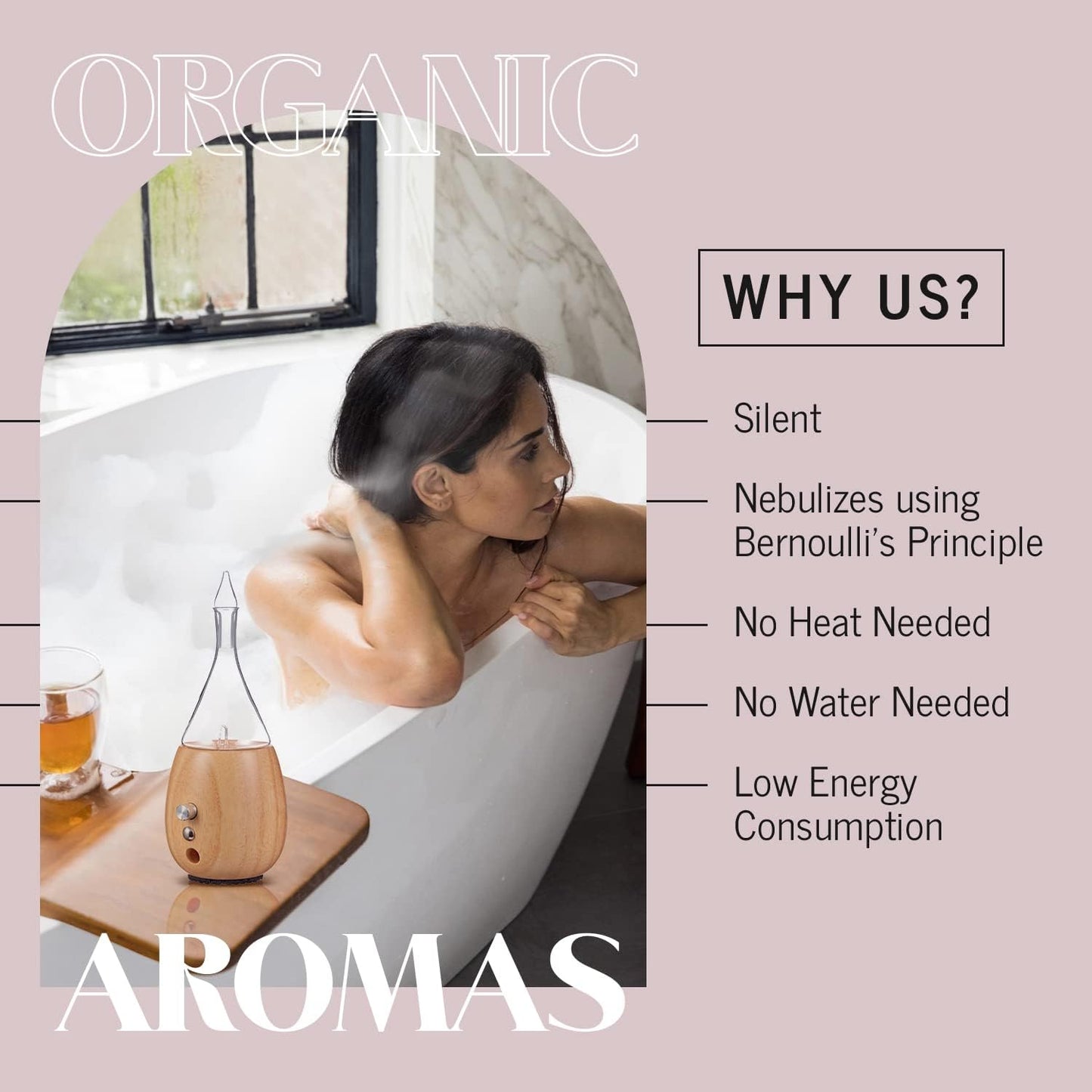 Raindrop 2.0 Nebulizing Diffuser for Essential Oil Aromatherapy Light-Colored Wood Base