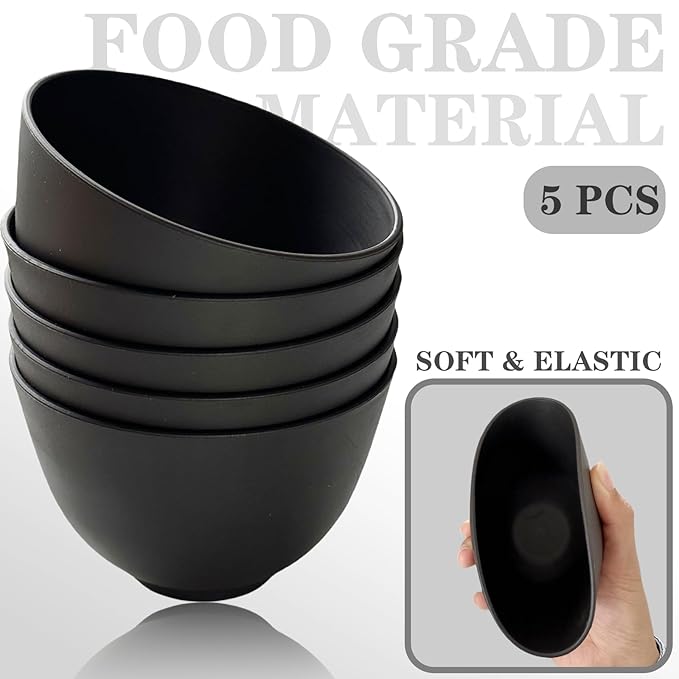 7Pcs Silicone Mixing Bowls, Silicone Bowls for Facials, DIY Face Mask Mixing Bowl for Home Salon Spa Face Skin Applicator Bowl, Black