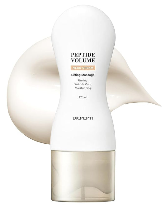 DR. PEPTI Peptide Volume Neck Cream - 2-in-1 Age-Defying Neck Creams for Tightening and Firming w/Built-in Gua Sha Neck Massager – Power Lift Neck Contour Cream with Collagen & Peptides 4.2 fl oz