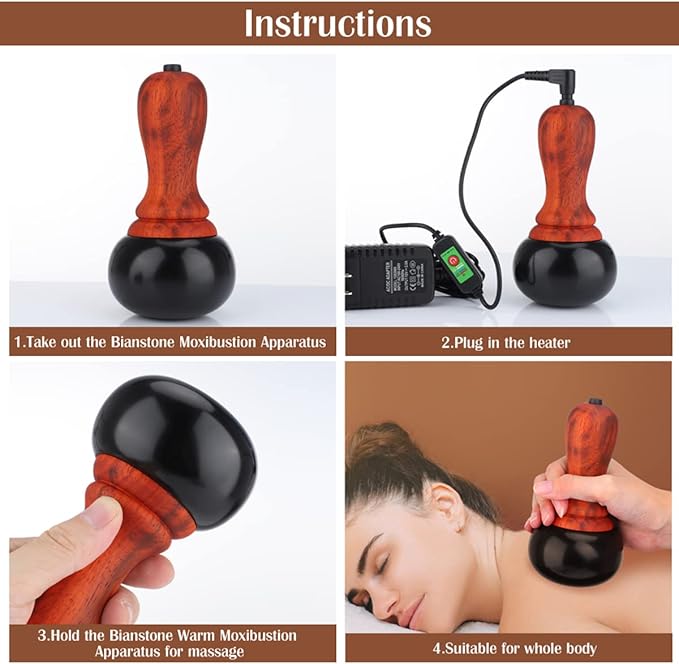 Hot Stones for Massage, Electric Body Massager with Temperature Control, Natural Bian Stone Gua Sha Scraping Massager for Home SPA Relaxation Treatment Pain Relief