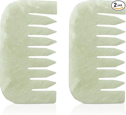 Geiserailie 2 Pieces Jade Combs Massage Stone Hair Gua Sha Scraping Scalp Comb Facial Massage Tool Multifunctional Handheld Head Tools Head Caring Therapy Mother's Day Gift(Square Style)