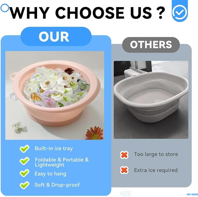 Face Bowl for Ice with Built-in Ice Tray, Oval Ice Cubes Design Silicone Facial Ice Bath Bowl for Cold Plunge Therapy, Ice Facial Folding Washbasin Icebath at Home