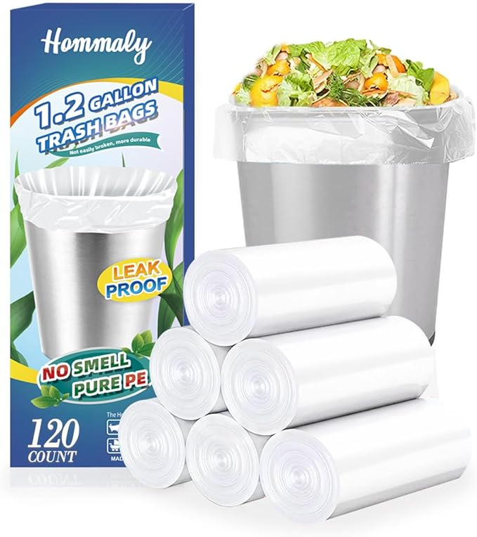 1.2 Gallon 120 pcs(1-1.2 Gal) Small Clear Trash Bags, Strong 1 Gallon 1.2 Gallon 1.3 Gallon Garbage Bags, Bathroom Trash Can Bin Liners,Mini Bags Waste Basket Liner,Fit 5 Liter, 1-1.2 Gal (1.2C120)