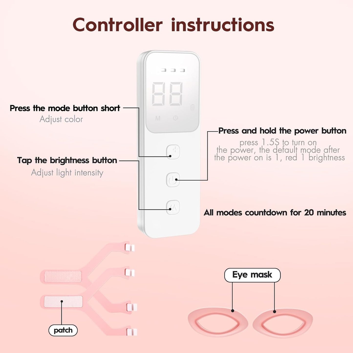 Red Light Therapy for Face, 7 Modes LED Face Mask Light Therapy with Rechargeable Controller, Near-Infrared Red Light Mask with Timing Function for Skincare, Led Mask Light Therapy at Home