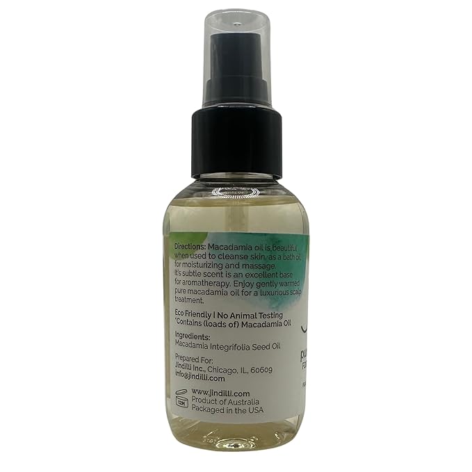 Pure Macadamia Oil-Australian Cold-Pressed Refined, Filtered, All-Natural, Cruelty-Free-Travel Moisturizer for Hair, Skin, Nails, Massag-Sensitive Skin, Eczema, Rosacea and Psoriasis-3.4 oz