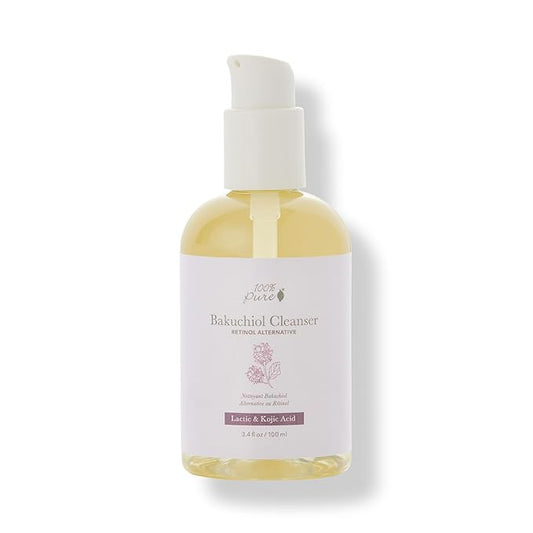 100% PURE Bakuchiol Face Cleanser Plant-Based Retinol Alternative Anti Aging Face Wash Gentle Kojic Acid & Licorice Daily Skincare Boost - Fresh Foam Facial Cleansing for Women & Men - 3.4 fl oz