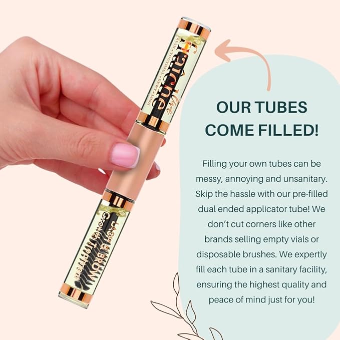 Organic Castor Oil Lash Serum for Hair Growth, 100% Pure Eyebrow Eyelash Growth Serum, Cold Pressed Hexane Free (2oz Glass Bottle + FILLED Mascara Tube)