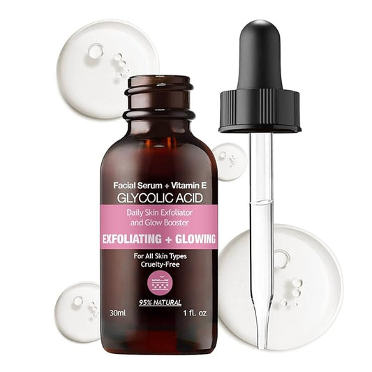 MADE IN USA 95% NATURAL GLYCOLIC ACID Facial Serum for Exfoliating Smoothing Glowing Face Skin with Allantoin Soybean 30ml 1 fl oz - PURIFECT by Symphony Beauty - Non Irritating Formula