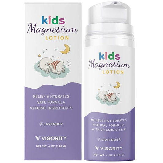 Magnesium Lotion for Kids & Babies Sleep - Bedtime Calming Body Cream with Natural Ingredients, Lavender Oil, Shea Butter & Multi Vitamins - Topical Magnesium Soothing Relief, Promotes Relaxation