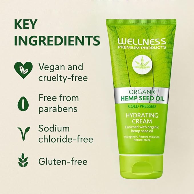 Wellness Premium Products Intensive Hydrating Cream | Hemp-Infused Hair Styler & Moisturizer for All Hair Types | Tames Frizz, Adds Shine & Strength | Vegan & Paraben-Free, 180ml