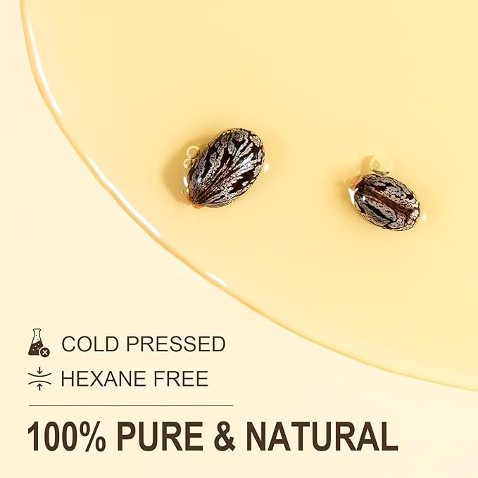 Yoken EWG Verified Castor Oil Glass Bottle 32 fl oz (with Pump) 100% Pure Castor Oil for Skin Face Hair, Cold Press, Hexane Free, Unrefined Caster oil for Pack Wrap Deep Nourish Body