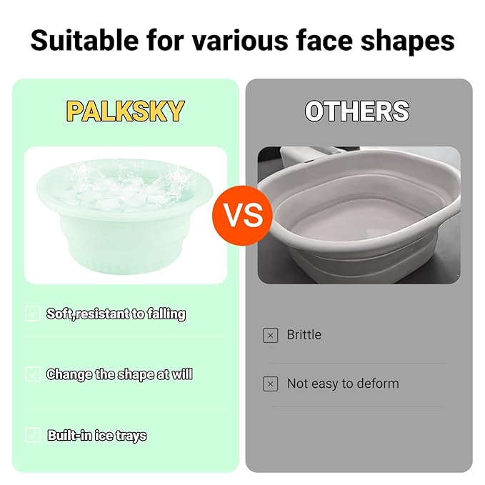 Face Bowl for Ice with Built-in Icetray,Portable Foldable Silicone Face Ice Bath Bowl,Ice Bath Facial Plunge Bowl for Skin Tightening & Acne Relief,Green
