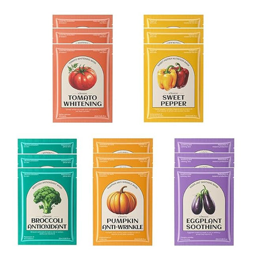 15 Combo Pack Face Mask - Extract Vegetable Essence, Hydrating & Soothing Facial Mask - Natural Home Spa Treatment Sheet Mask, Moisturizing Mask For Skin Care