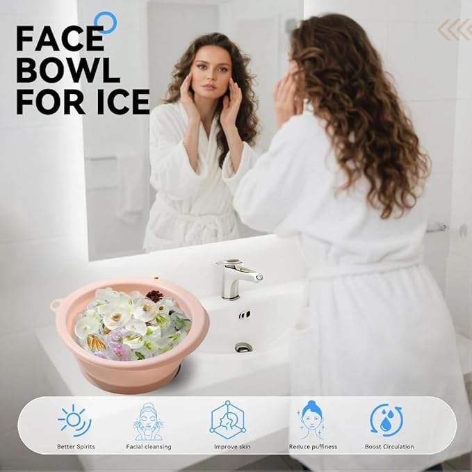 Face Bowl for Ice with Built-in Ice Tray, Oval Ice Cubes Design Silicone Facial Ice Bath Bowl for Cold Plunge Therapy, Ice Facial Folding Washbasin Icebath at Home