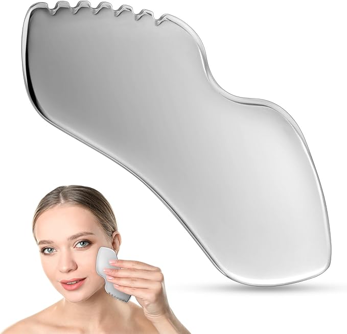 Gua Sha Stone, Gua Sha Stainless Steel Facial Tools Beauty Scraping Massage Tool Jaw Shaping Swelling Reduction Skin Care Gift Women Lines Face Lifting Improvement Fine