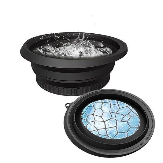 Face Bowl for Ice with Built-in Ice Tray – Collapsible Silicone Facial Ice Bath Bowl for Cold Plunge Therapy Skin Tightening Acne Relief – Portable Spa Tool for Home Black