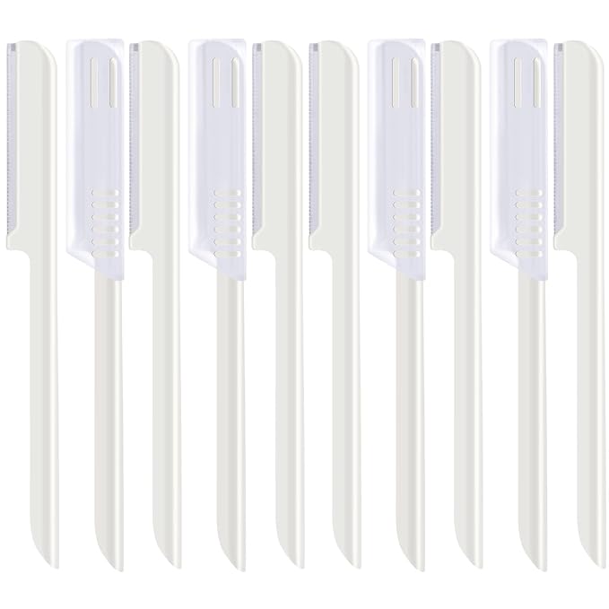10 Pieces Women's Facial Razor Eyebrow Shaver Razor Brow Shaper Eyebrow Trimmer Dermaplaner Shaping Tool with Cover (White)