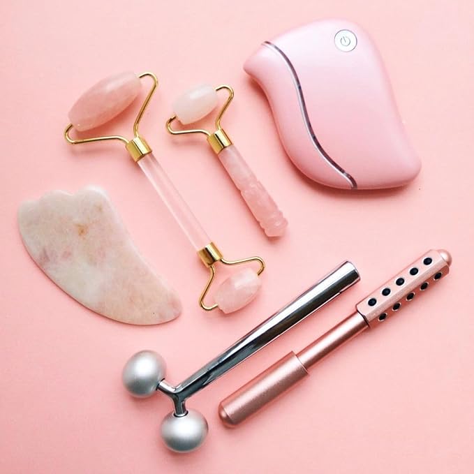 Rose Quartz Facial Roller, Authentic Face Roller for Puffiness, Depuffing Eye Roller & Face Massage Tool