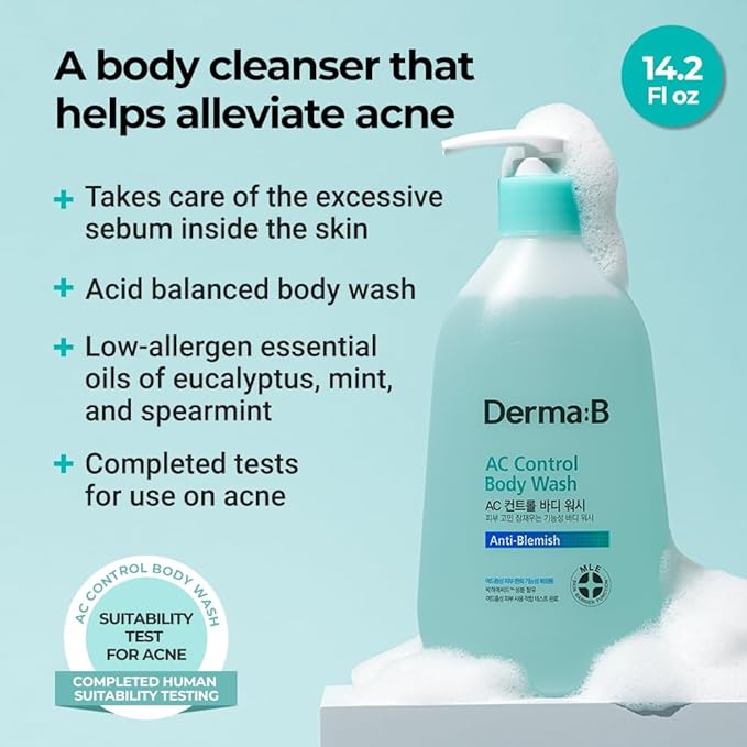 Derma B | AC Control Body Wash | Anti-Blemish & Pimples Care | Hypoallergenic Body Cleanser | All Skin Types for Women & Men | Sensitive Skin Shower Gel | Korean Bath Products | 14.2 fl oz (420ml)