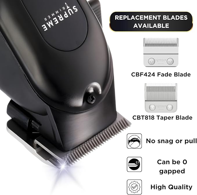 Supreme Trimmer Pro Clipper All Metal w/Taper Blade | 300 Min Run Time Professional Hair Clipper Set, Cordless Beard Trimmer | STC5030 Black