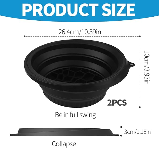 2PCS Large Bowl for Face Ice Bath Foldable Basin with Built-in Ice Tray Collapsible Silicone Bowl for Dipping Face Bath Portable Spa Tool for Home & Travel Reducing Puffiness (Black)