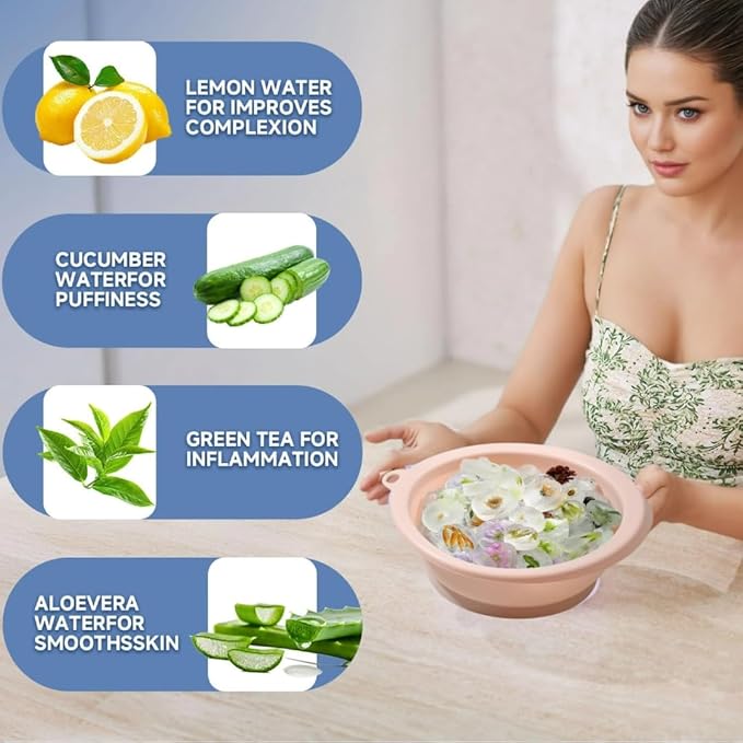 Face Bowl for Ice with Built-in Ice Tray, Oval Ice Cubes Design Silicone Facial Ice Bath Bowl for Cold Plunge Therapy, Ice Facial Folding Washbasin Icebath at Home